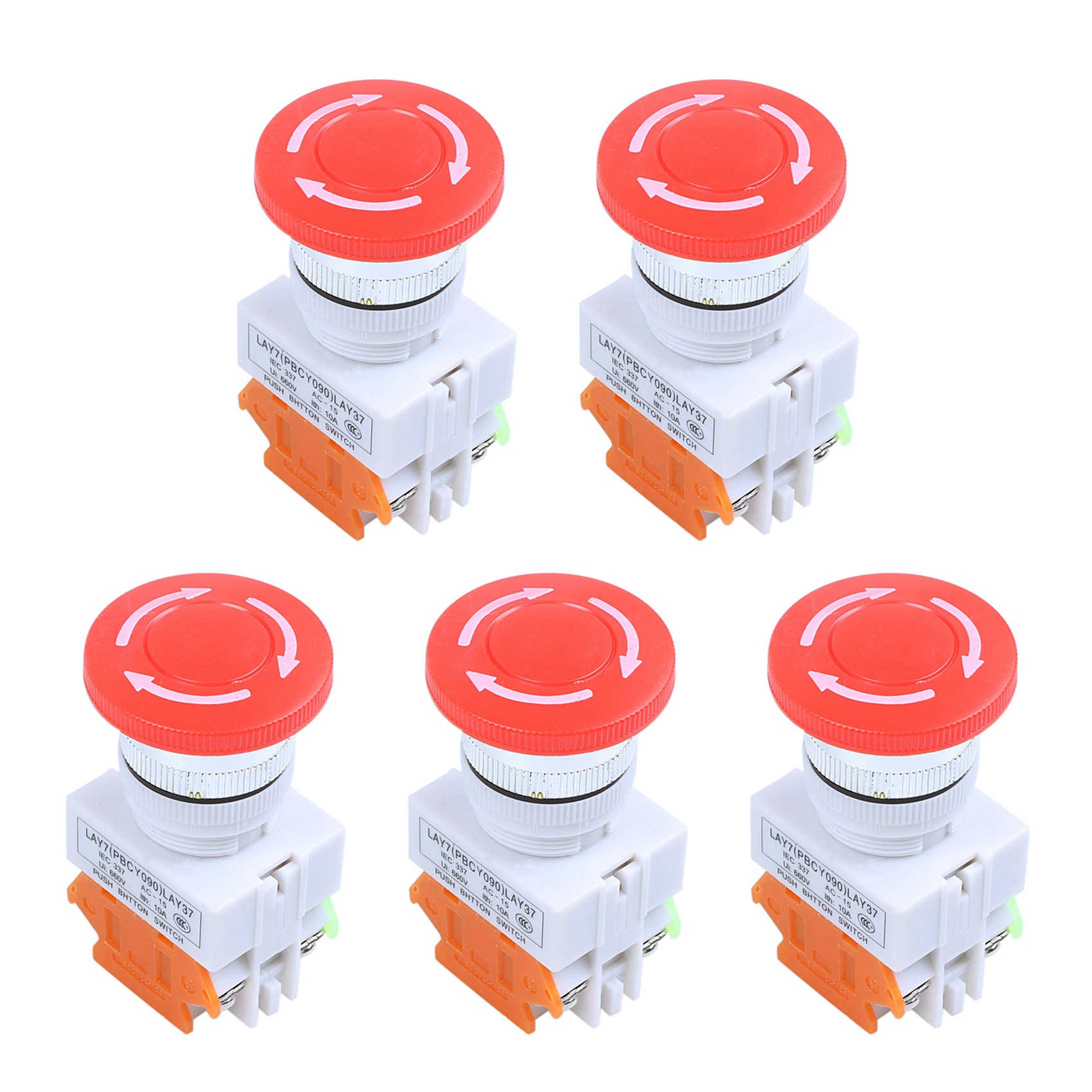 fasdaga 5X Red Mushroom Cap 1NO 1NC DPST Emergency Stop Push Button Switch AC 660V 10A