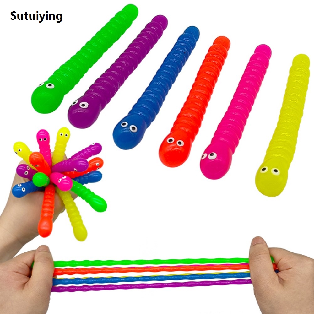 Sutuiying 12/24 Pcs Mini Colorful Soft Caterpillars Kids Birthday Party Supplies High Quality Pinata Fillers Halloween Decoration Classroom Prize Gifts