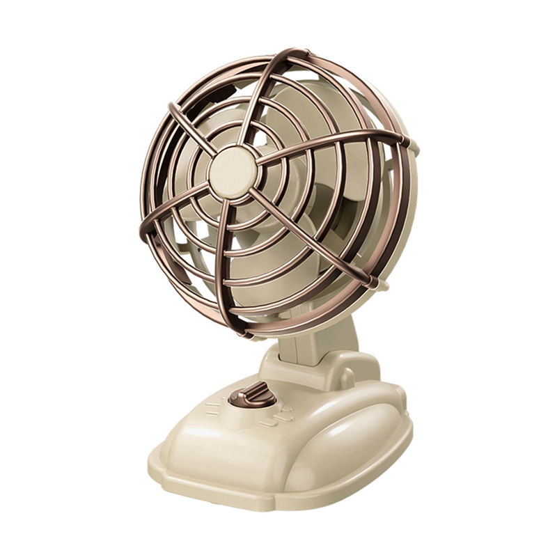 Retro Desktop Fan 400mAh USB Rechargeable Desk Outdoor Desk Fan Portable Desktop Fan,White