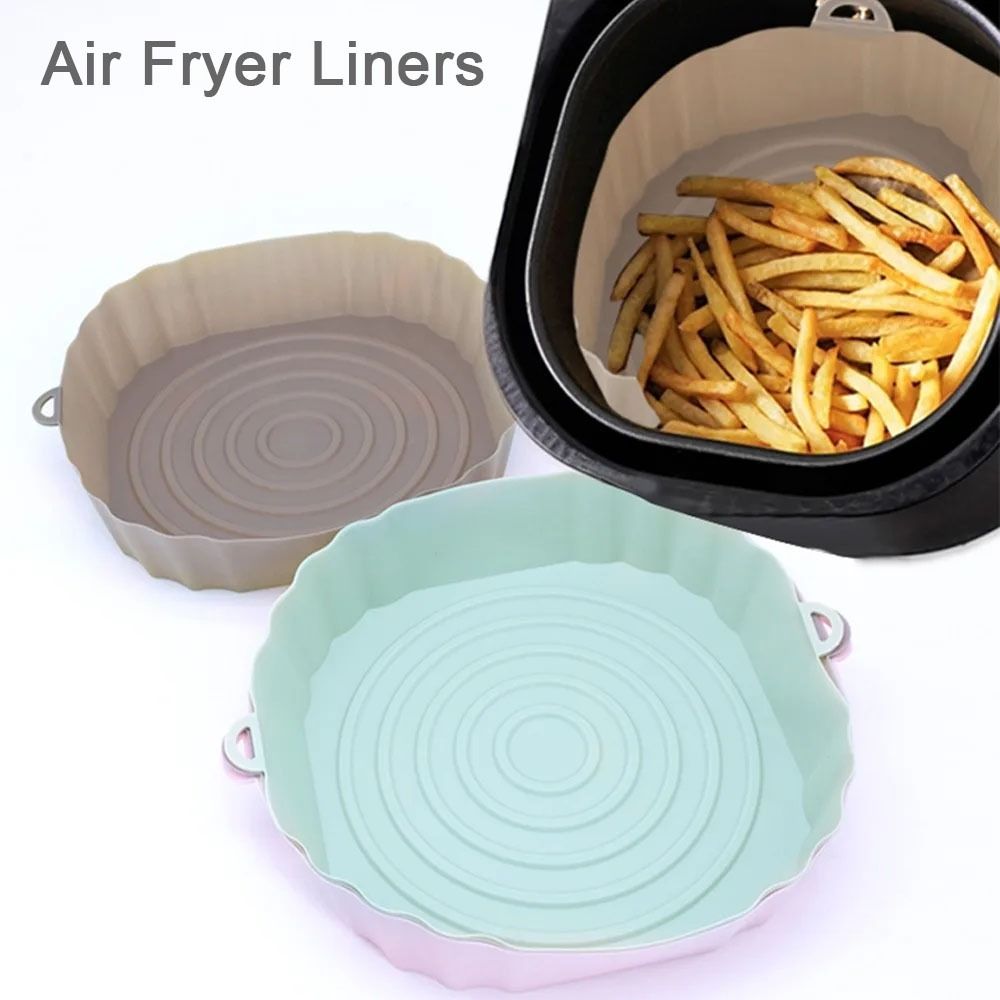 1Pcs Durable Heating Baking Pan Air Fryer Silicone Pot Pizza Fried Chicken Cooking Tray Accessories Bakeware Liner Reusable For Air Fryer Baking Basket