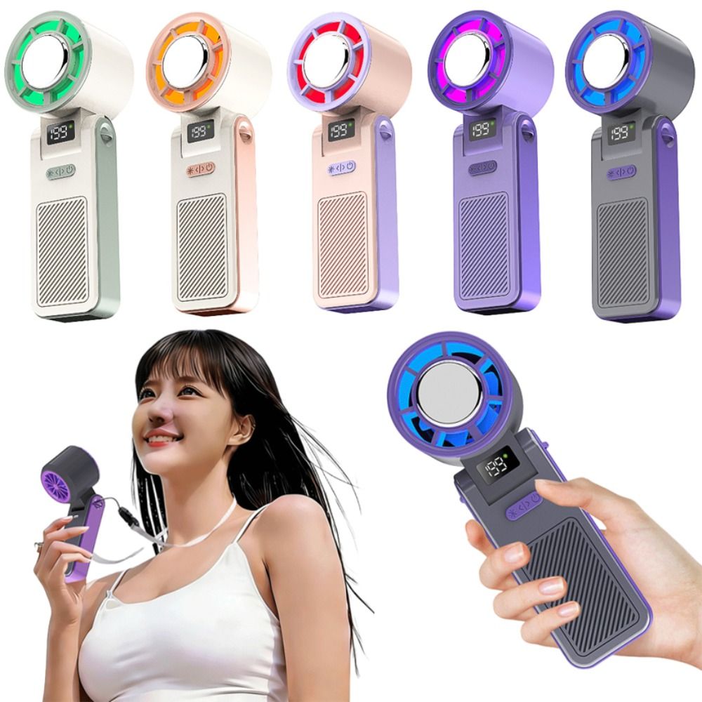 Safe Digital Display Portable Handheld Fan Ice Compress Cool Folding Design Mini Electric Fan 199 Gear Wind Adjustable Personal Cooling Fan Summer Season