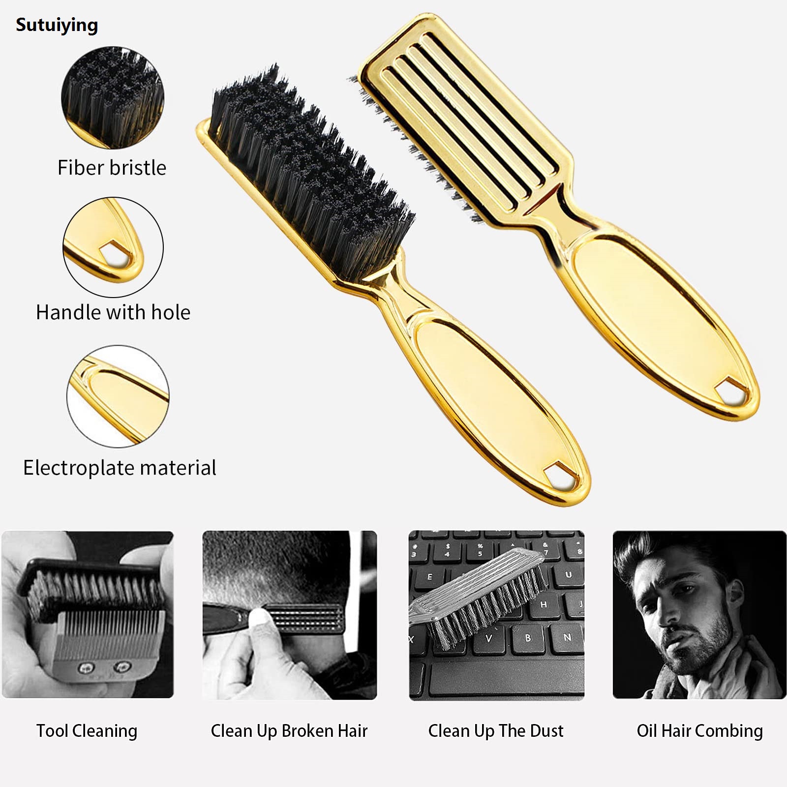 Sutuiying Salon Electroplated Hair Clipper Comb Set Hangable Design Hair New style Cleaning Neck Brush Ring Beard Brush Stylist Styling Comb Set