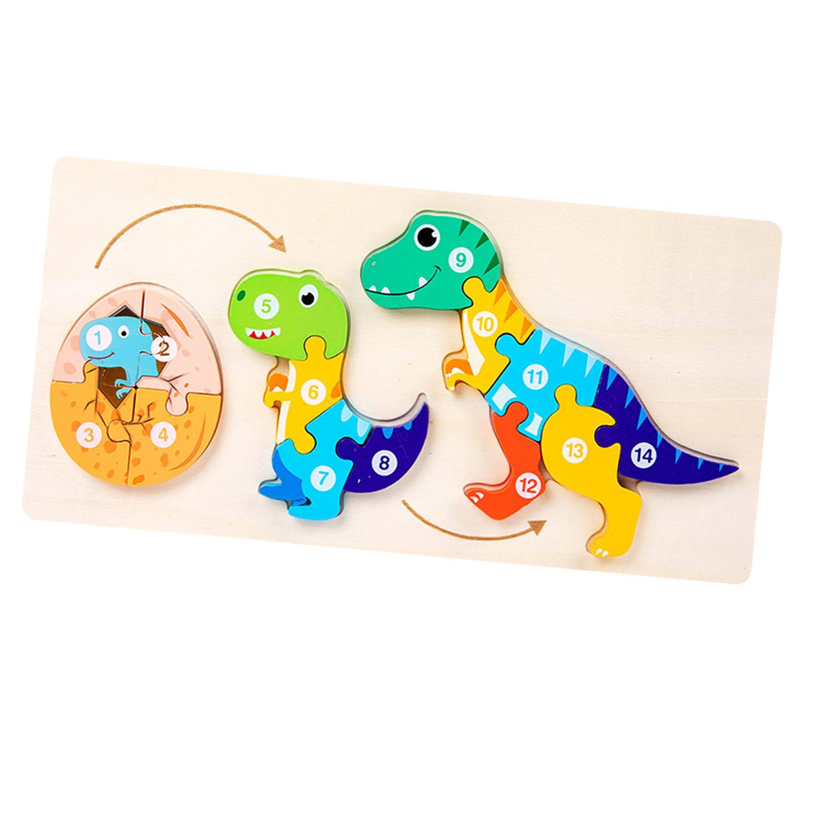 Colorful Wooden Dinosaur Life Cycle Puzzle for Toddlers & Kids | 3-Stage Early Learning Educational Toy | Numbered Pieces (1-14) | Animal Development Stages