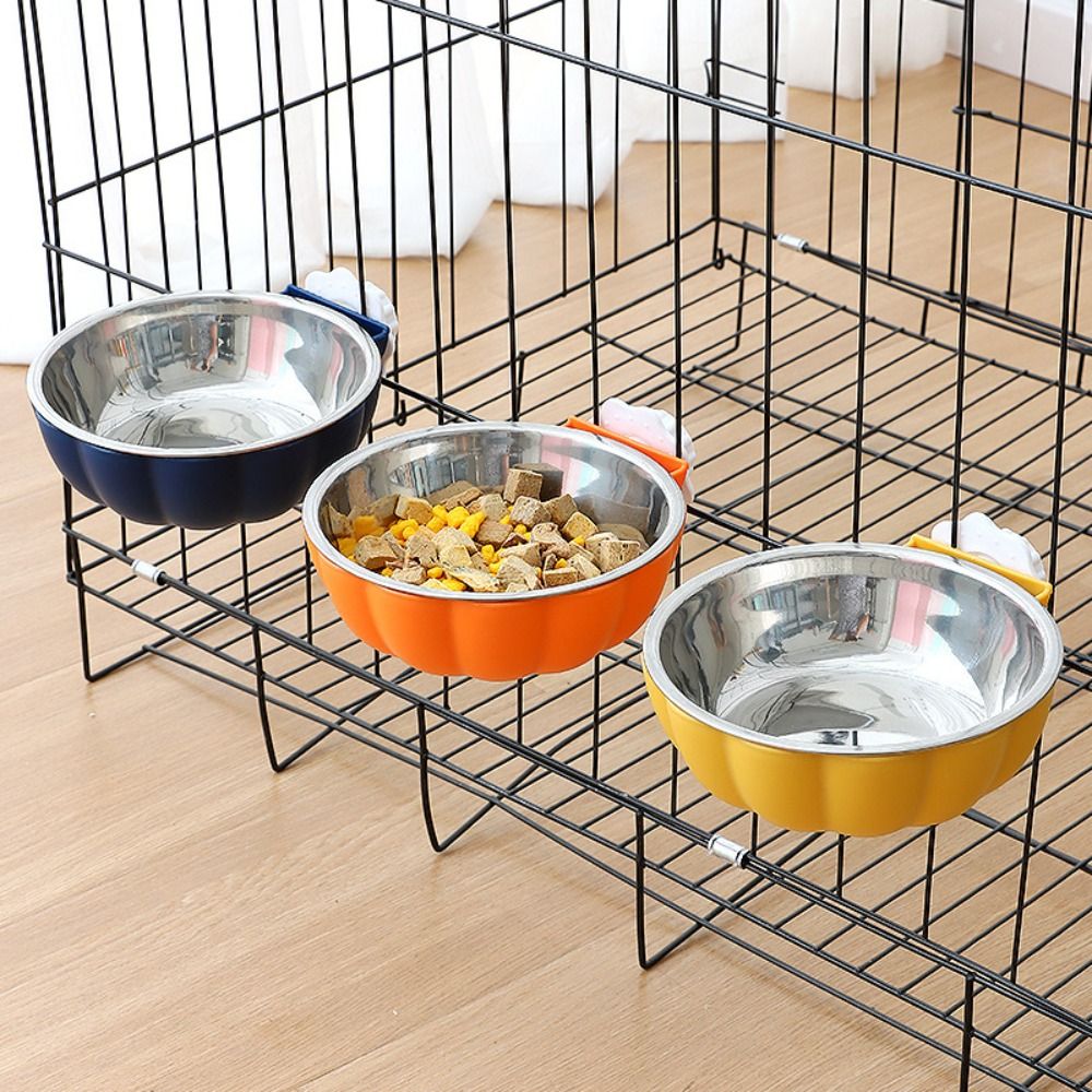 Detachable Stainless Steel Pet Cage Bowl Hanging Design Portable Pet Feeding Bowl Wall Mounted Double Pet Food Basin Water