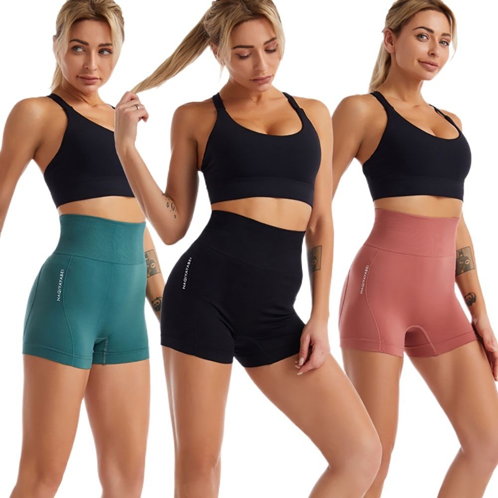 Soft Letter Butt Lift Sports Short Pants High Waist Short Yoga Shorts Athletic Tights High Stretch Solid Color Sports