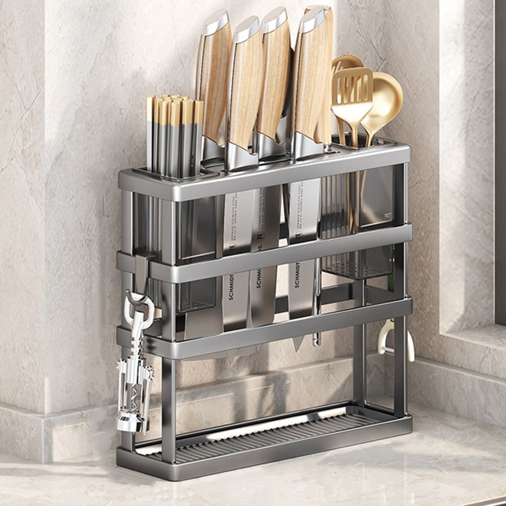 Practical Carbon Steel Utensil Drying Rack Wall Mounted Large Capacity Rack with Drain Tray Waterproof Pot Lid Stand for Kitchen