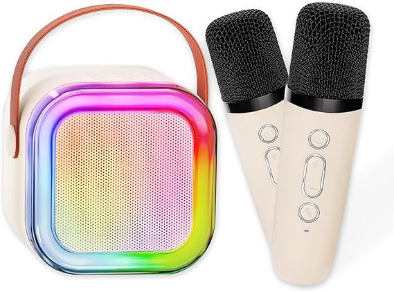 Products Book K12 Mini Portable Bluetooth Karaoke Speaker with Dual Wireless Microphones RGB LED Light Magic Sound Effects Karaoke Machine for Kids & Adults Home Party Birthday Gift Speaker