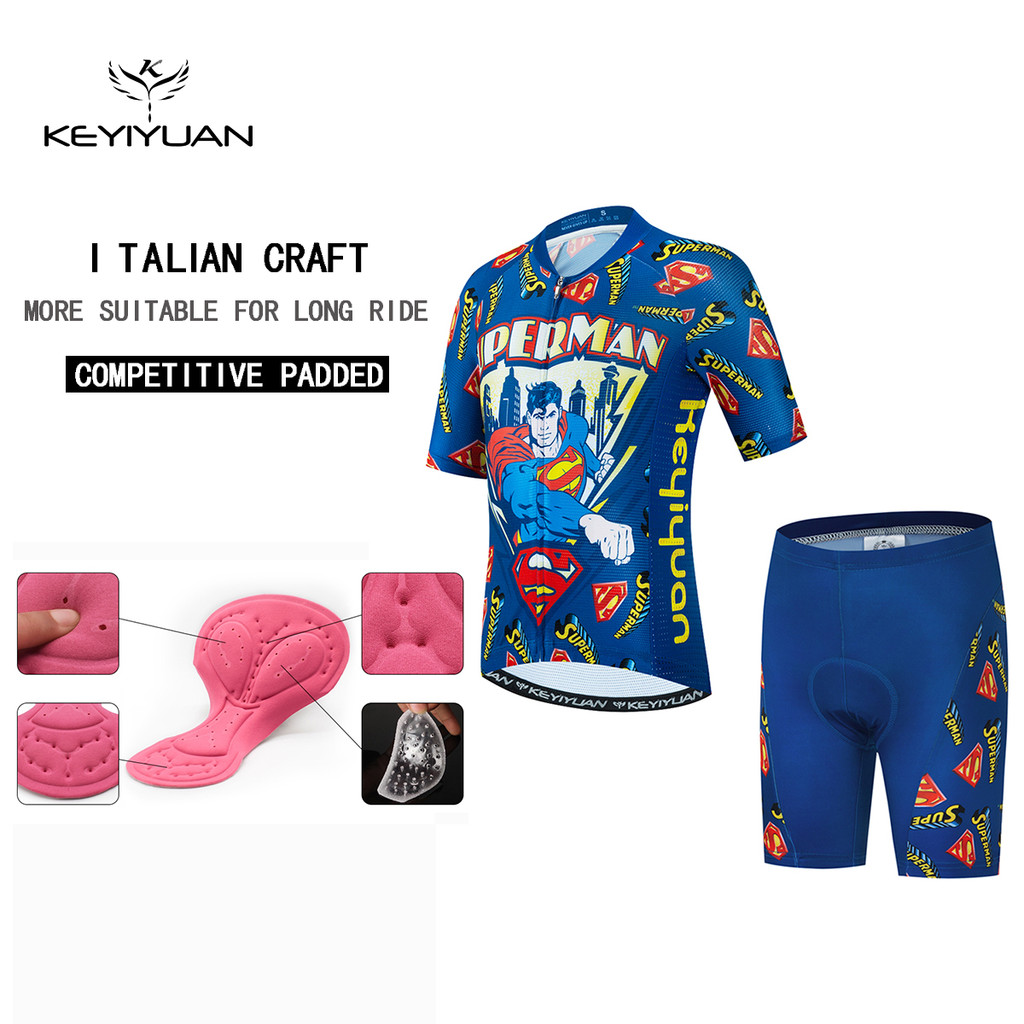 New Children Bicycle Clothing Tops Road Bike Clothes Kids Cartoon Pattern Cycling Jersey Set Sponge Gel Pant Pad
