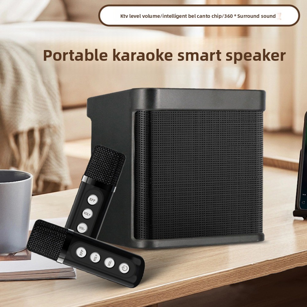 Subwoofer With 2 Microphones Bluetooth Speaker Set Portable Multifunctional Wireless Sound Microphone Set Wireless Colorful Mini Home Karaoke Speaker Home Karaoke
