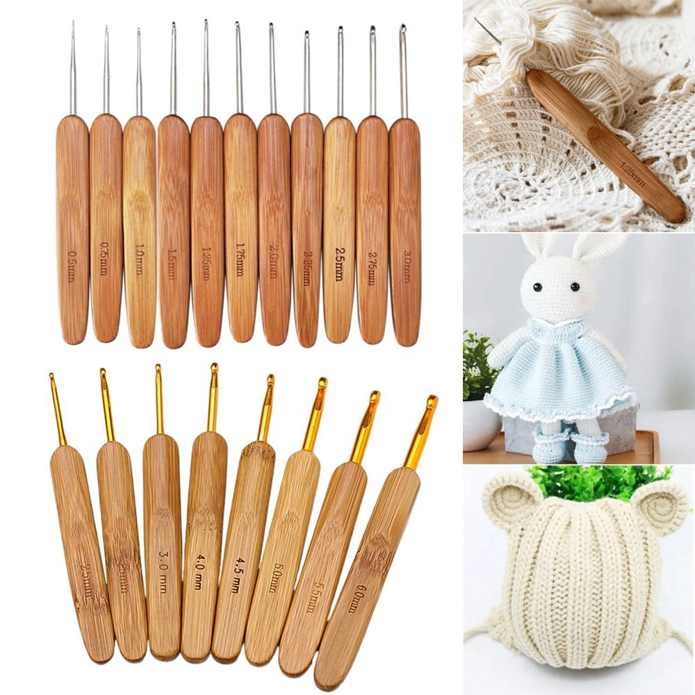 Handicraft Bamboo Wooden Crochet Hooks Small Size Long Bamboo Handle Crochet Crocheting Hooks Scarf
