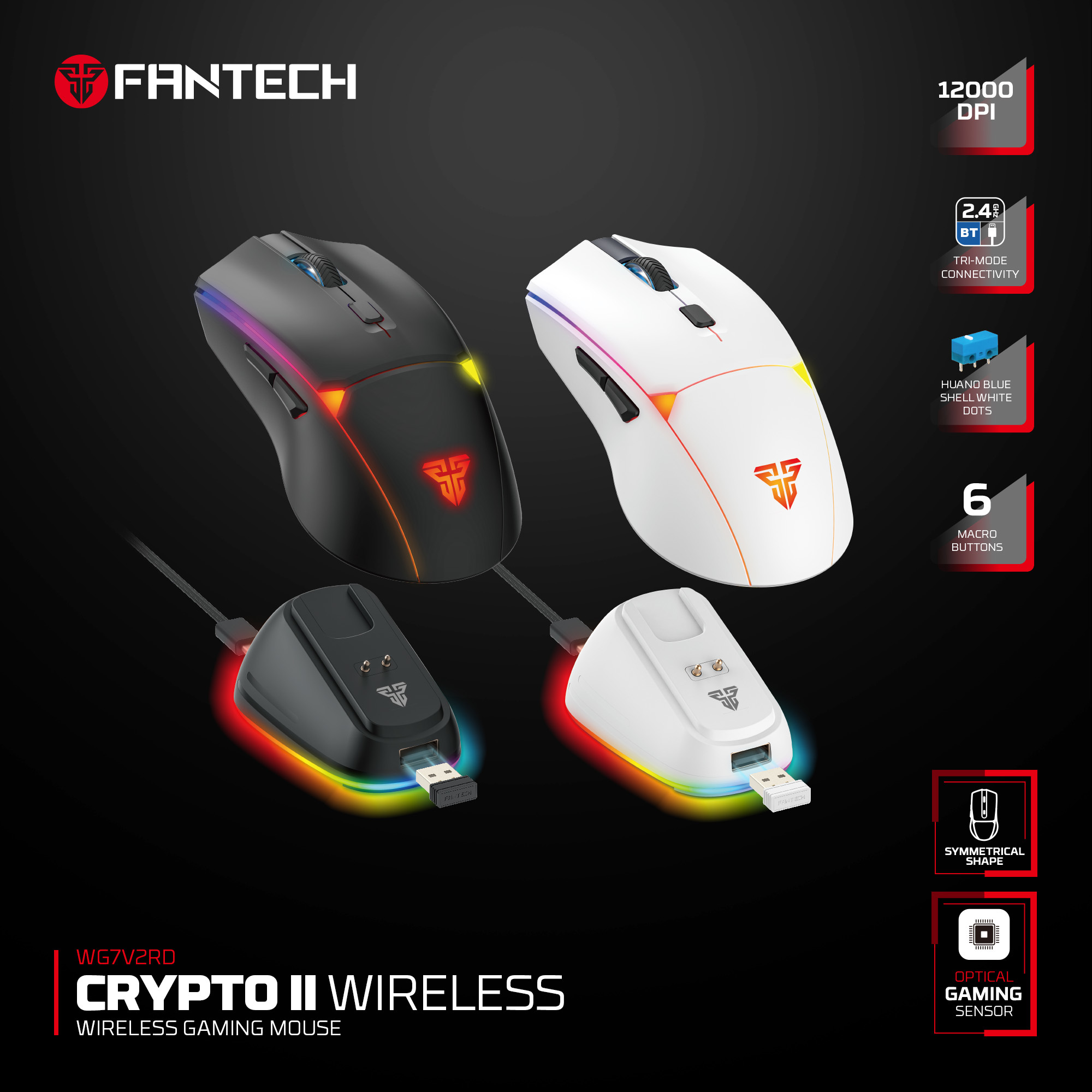 Fantech Crypto II WG7V2RD Wireless Gaming Mouse | RGB | Rechargeable