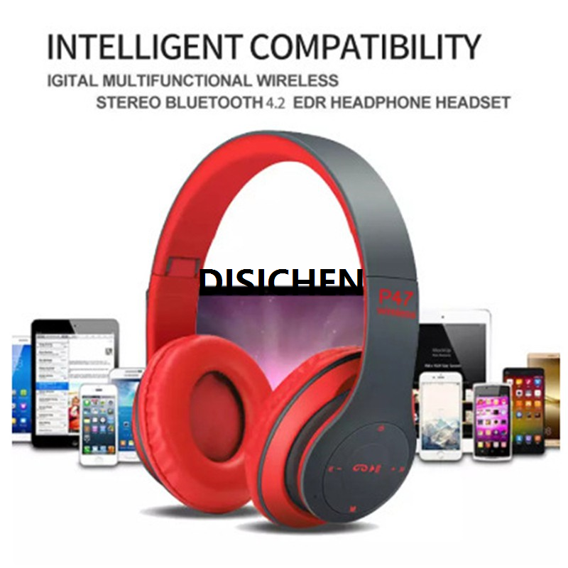 DISICHEN Premium Qulity P47 Multi-function Foldable Headphone Bluetooth Headset Wireless Bluetooth Stereo Headsets Earphone Support MP3 TF Card with Mic Hot Selling