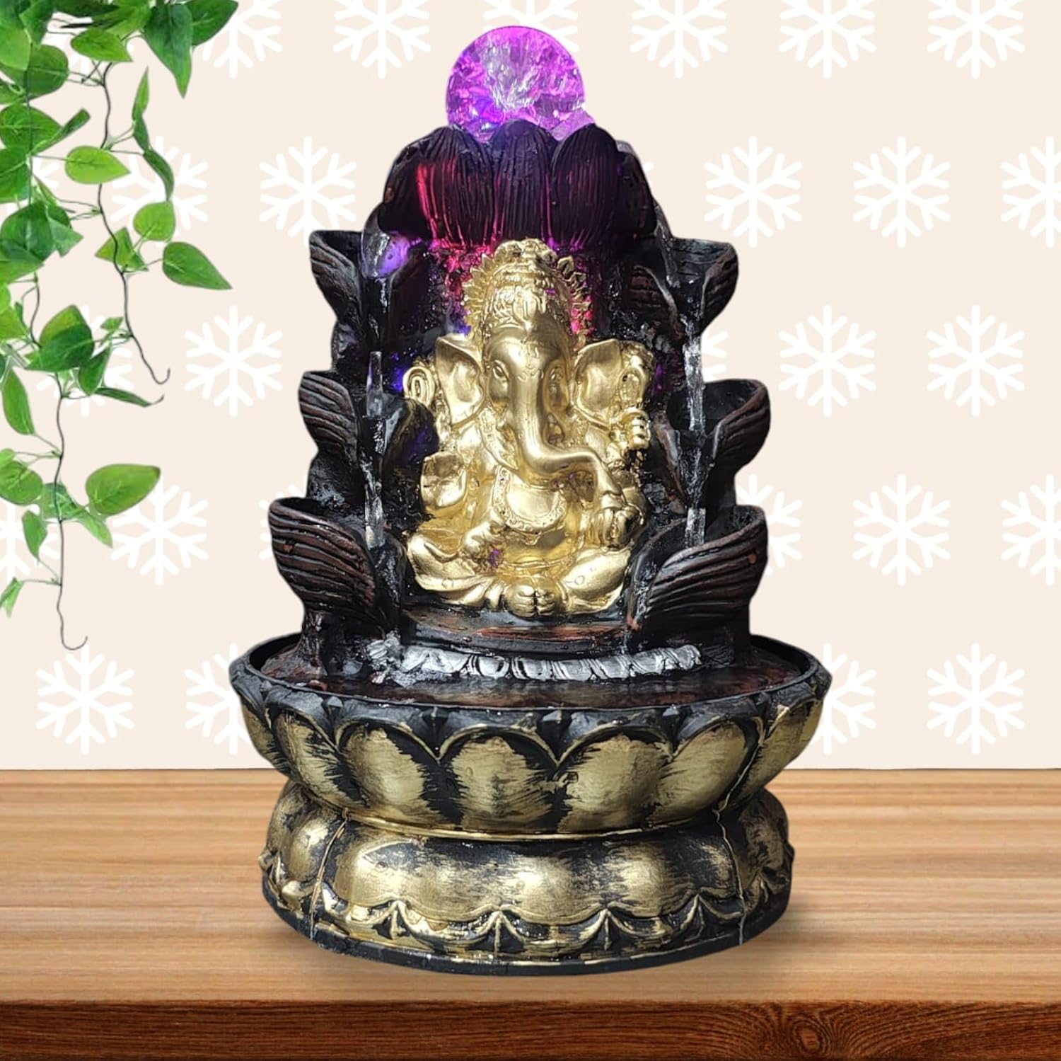 Ganesha Fountain, Decorative Water Lord Ganesh Tabletop Polyresin Indoor Outdoor Water Fountain with LED Lights for Home Decor Decoration Showpiece Gifts Best for Living Room