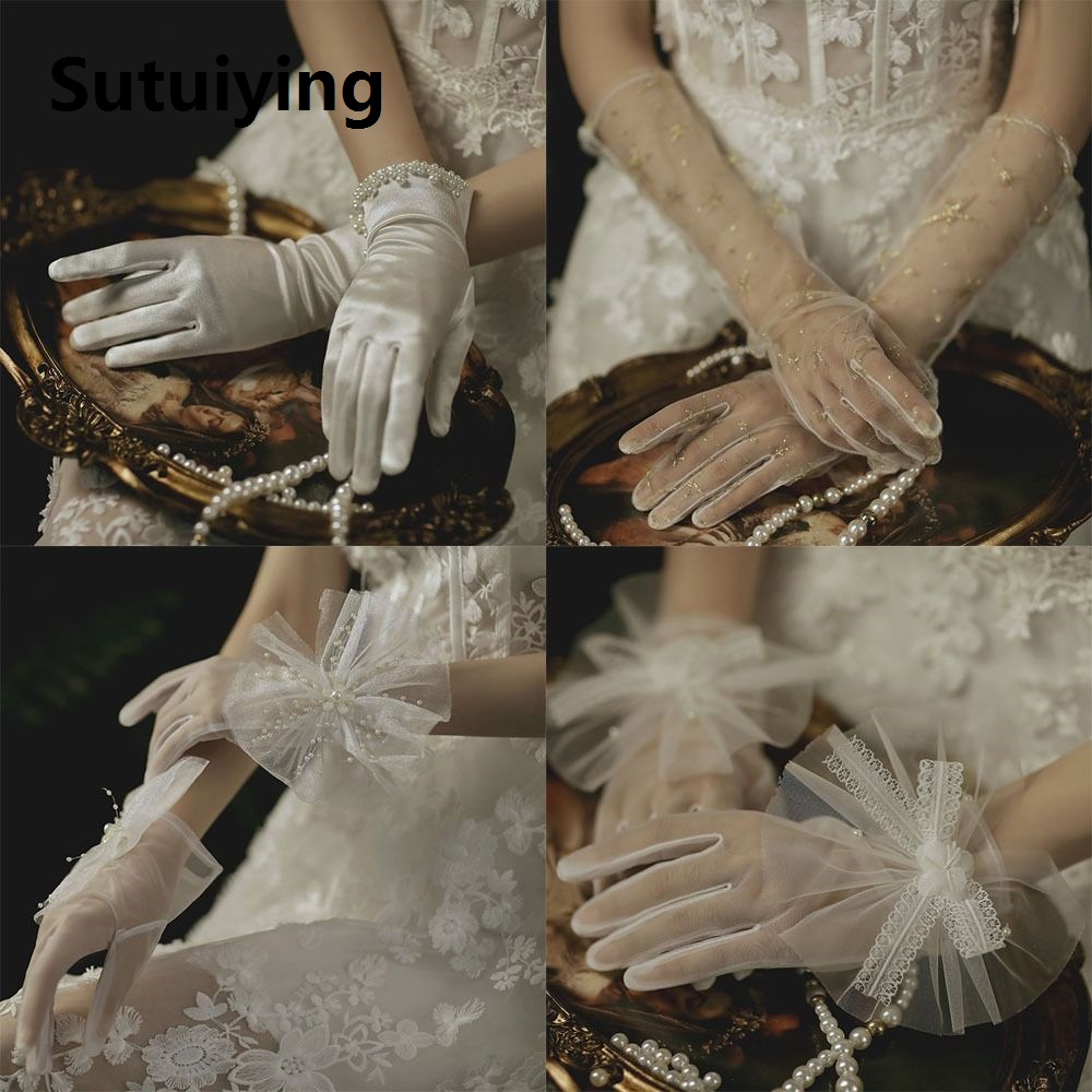 Sutuiying 1 Pair Vintage Party Dress Evening Prom Decor Lace Gloves Bridal Gown Mittens Cycling Driving Mittens Wedding Bridal Gloves