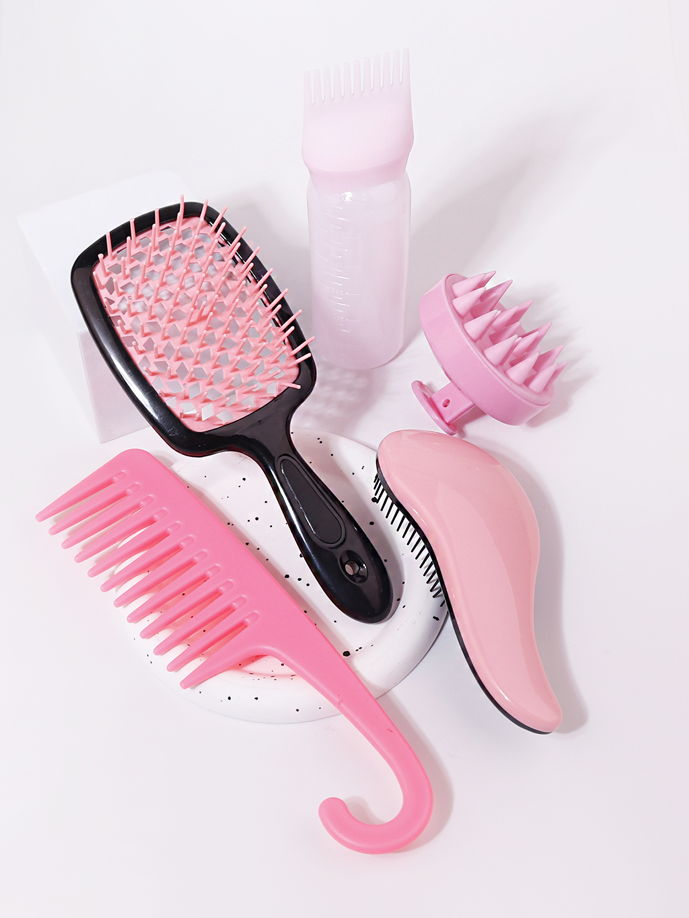 5PCS scalp massage comb set, tangled hair brush, wide toothed shower comb, root applicator, silicone shampoo brush