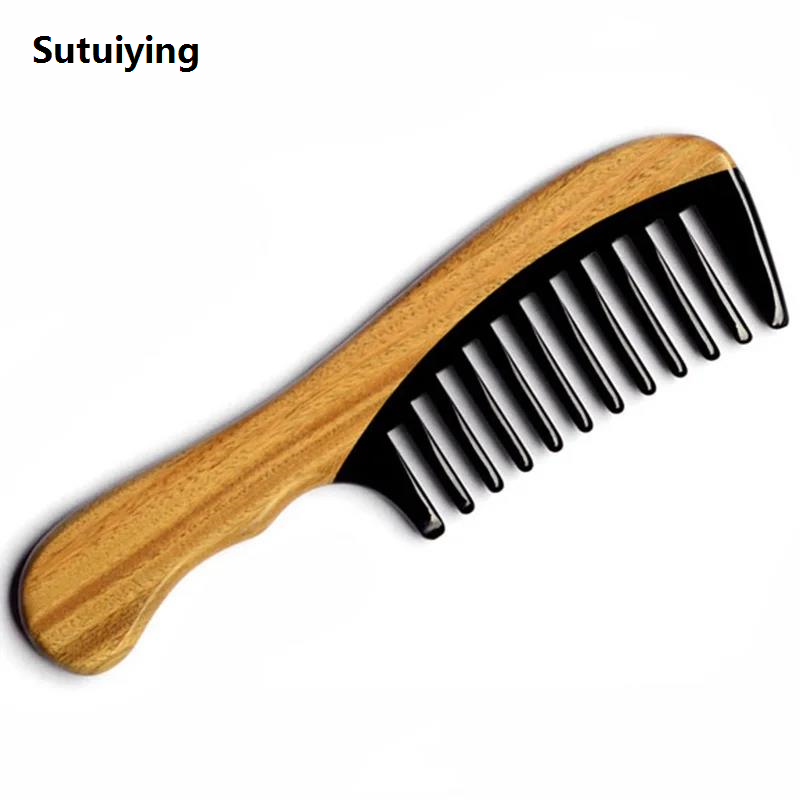 Sutuiying Hair Comb No Static Detangling Natural Aroma Handmade Profesional Wooden Buffalo Horn Comb Wide Tooth Comb