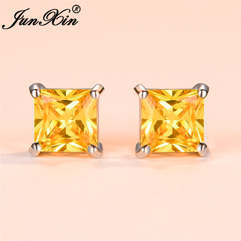 【Happy LifeStore】Cute Female Small Rainbow Earrings Crystal Stone Fashion Silver Wedding Double Stud Earrings Wo