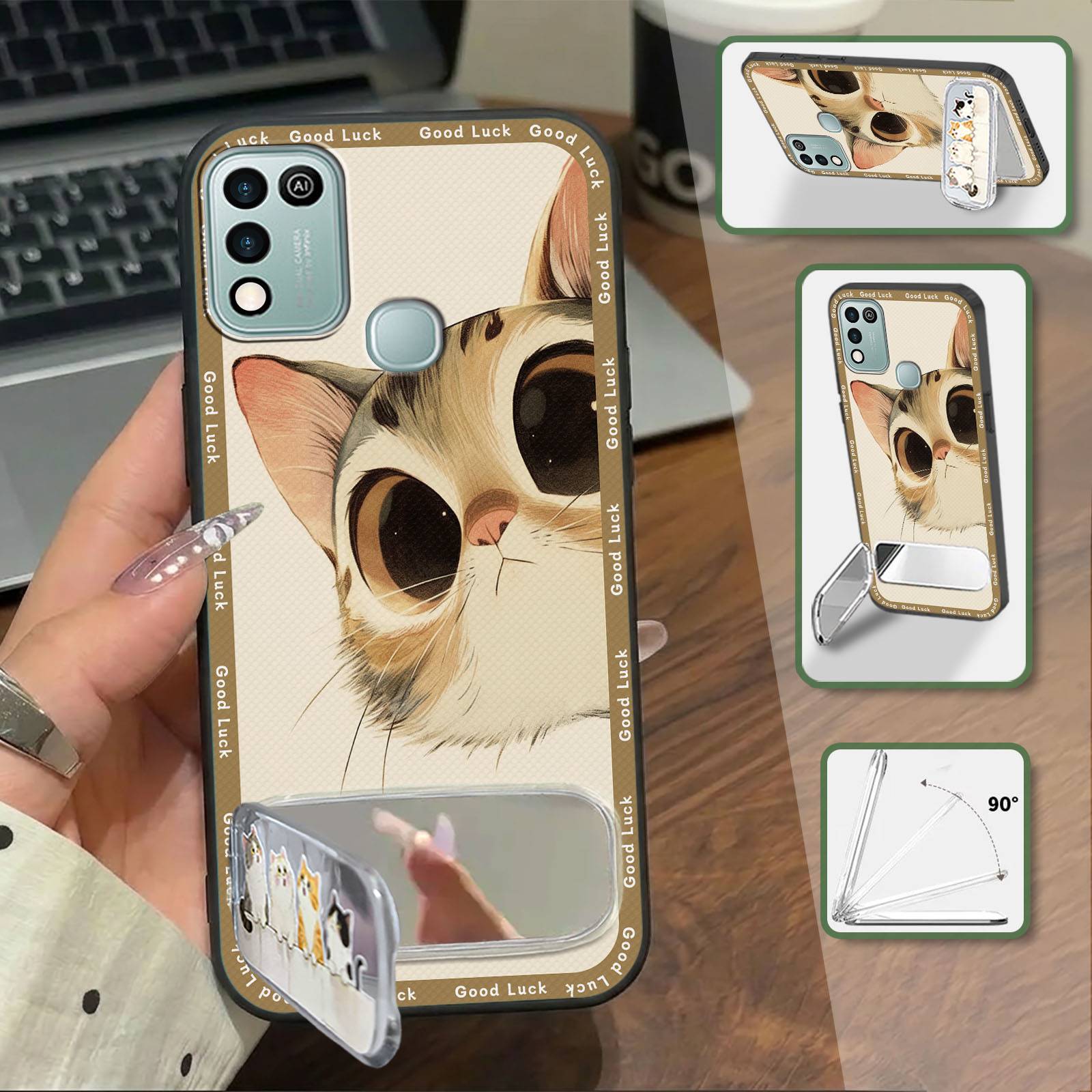 Silicone Phone Pouch Phone Case For infinix Hot10 Play/X688/Hot11Play Phone Holder Shockproof Protective Makeup Mirror