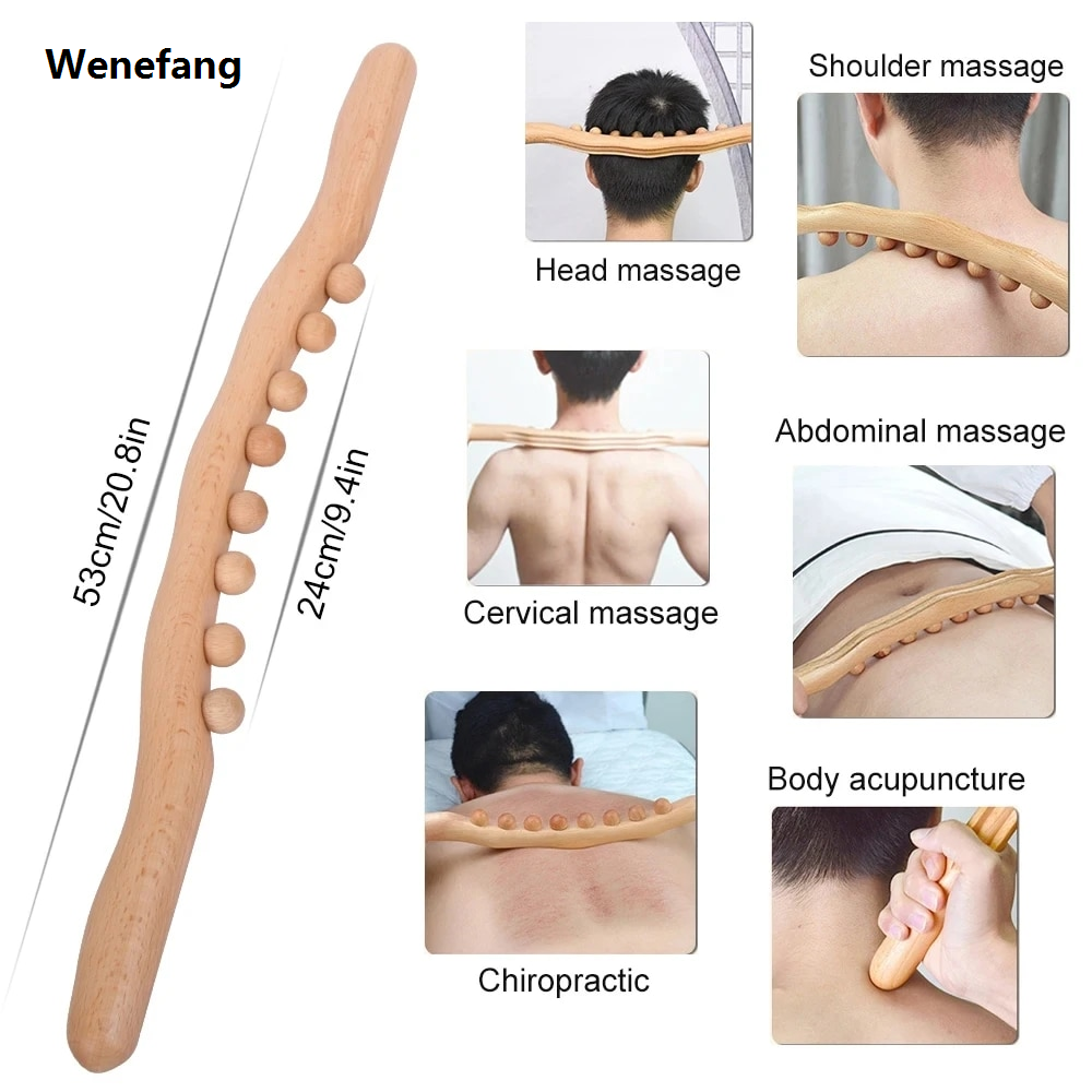 Wenefang 8 Beads Scraping Massage Stick Carbonized Wood Back Soothing Meridian Scraping Massage Finger Press Relaxation Body Massage Tool