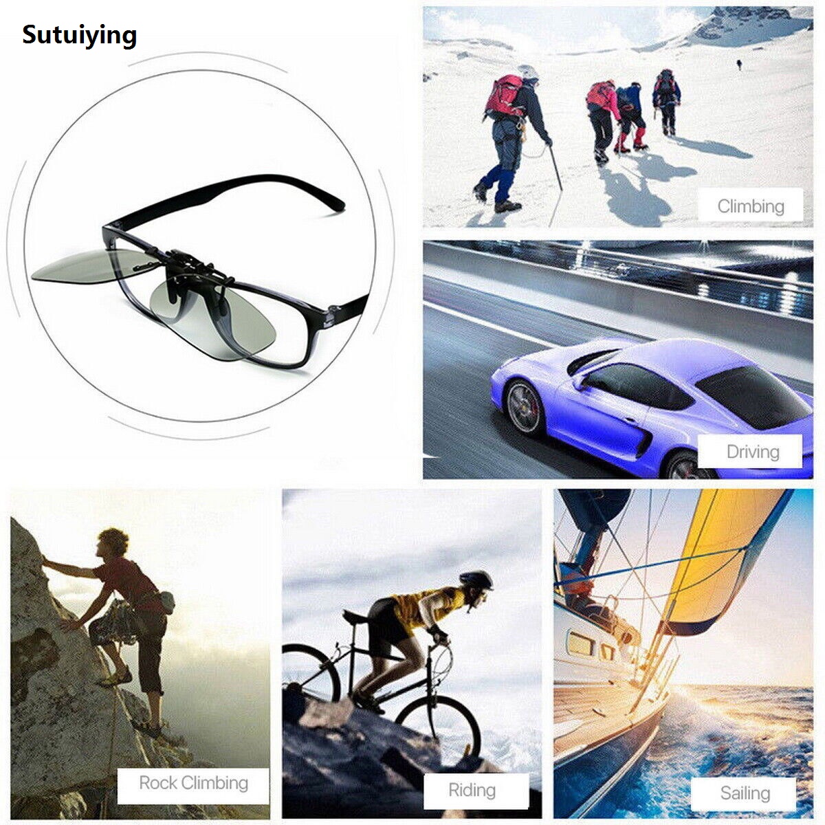 Sutuiying Photochromic Polarised Clip On Flip Sunglasses UV400 Polarized Fishing 【2025 Version】 Driving Sun Glasses Lens Myopia Glasses Clip Accessories