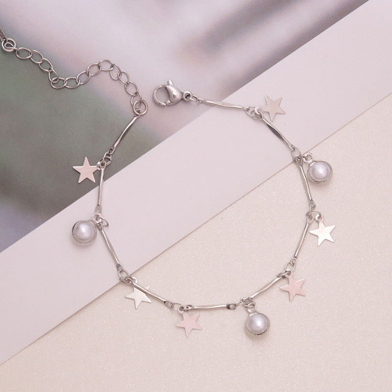 【New arrival】High-grade gold and silver mirror pearl stars tassel light luxury niche fashion bracelet jewelry women