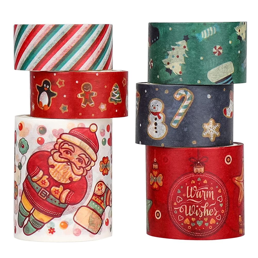 6pcs/set Cute Scrapbook Decoration Safe and Non-toxic Stationery Decor Washi Paper Material Xmas Adhesive Tapes Christmas Washi Tape