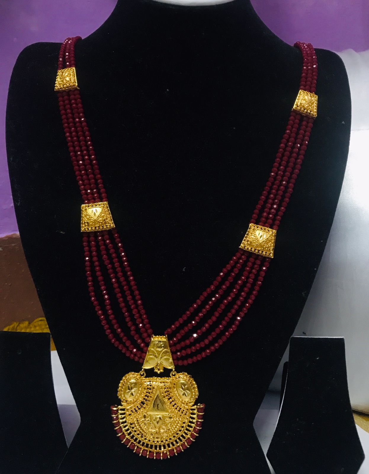 Red Beads Gold Plated Mangalsutra Five Line Necklace /Mangalsutra