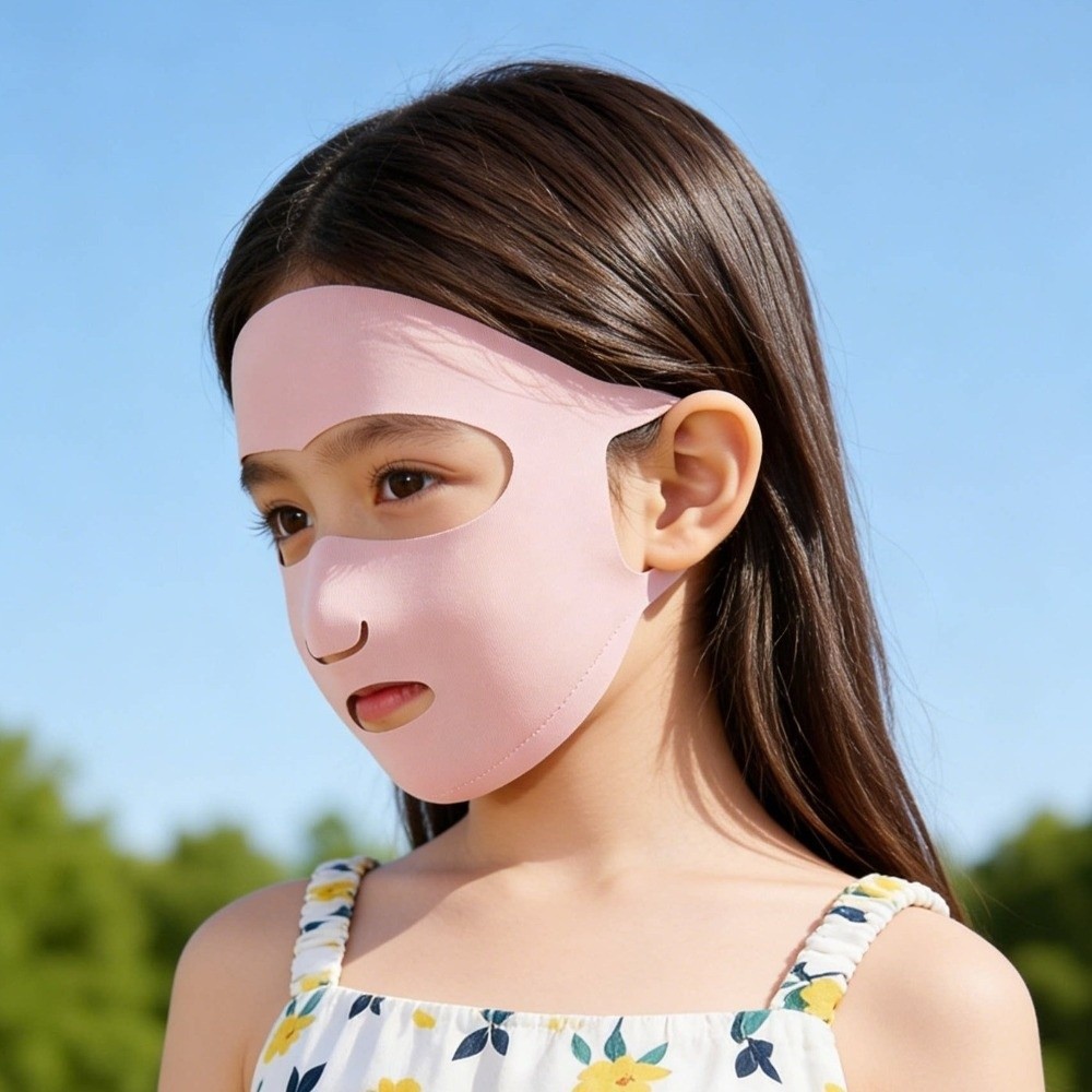 Lightweight Breathable Kids Full Face Open Mouth Ear-mounted Sport Ice Silk Jaw Wrapping Sunscreen Summer