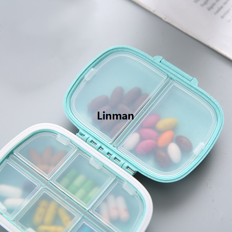 Linman Portable 8-Compartment Sealed Medicine Box Moisture-Proof High Quality One Week Pill Box Packaging And Storage Wheat Medicine Box