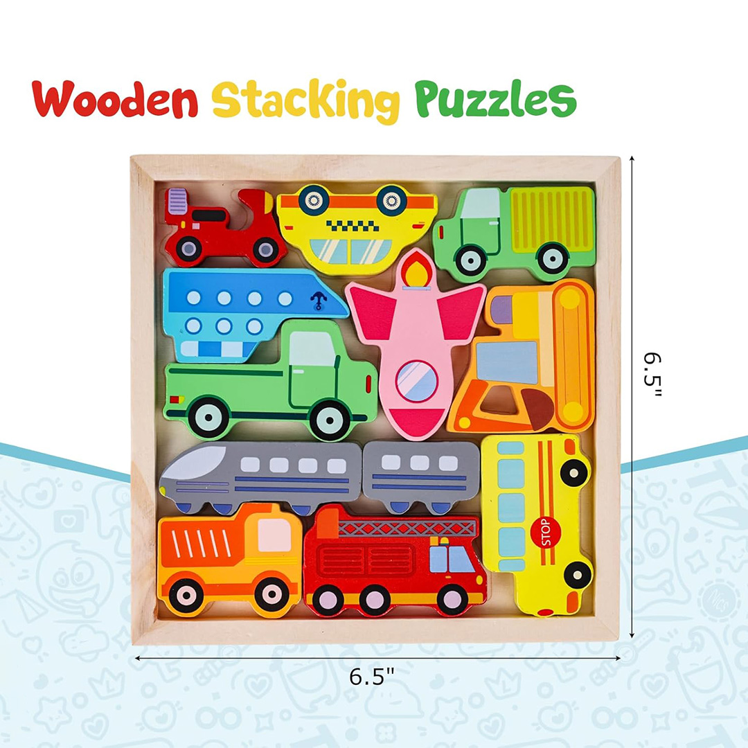 10 Pieces Foods Shapes 3D Wooden Stacking Puzzle, Early Learning & Education Cognition Toys Jigsaw Montessori Puzzle & for Kids