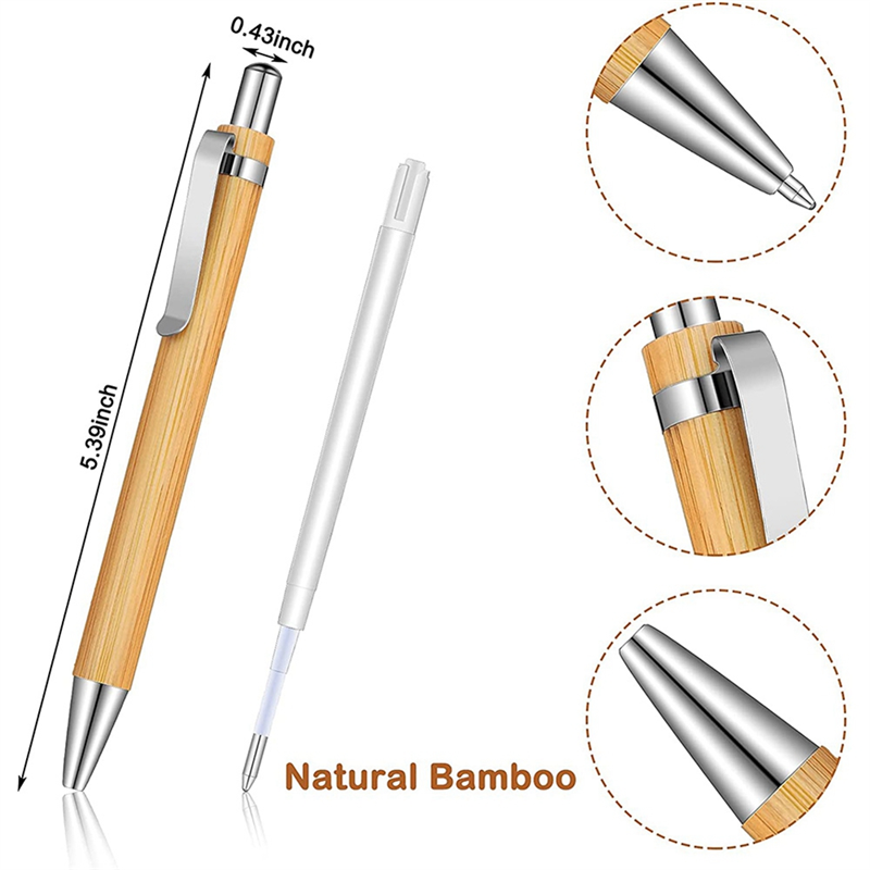 160 Pcs Ballpoint Pen Set Bamboo and Wood Writing Tools, 80 Pcs Black Ink & 80 Pcs Blue Ink