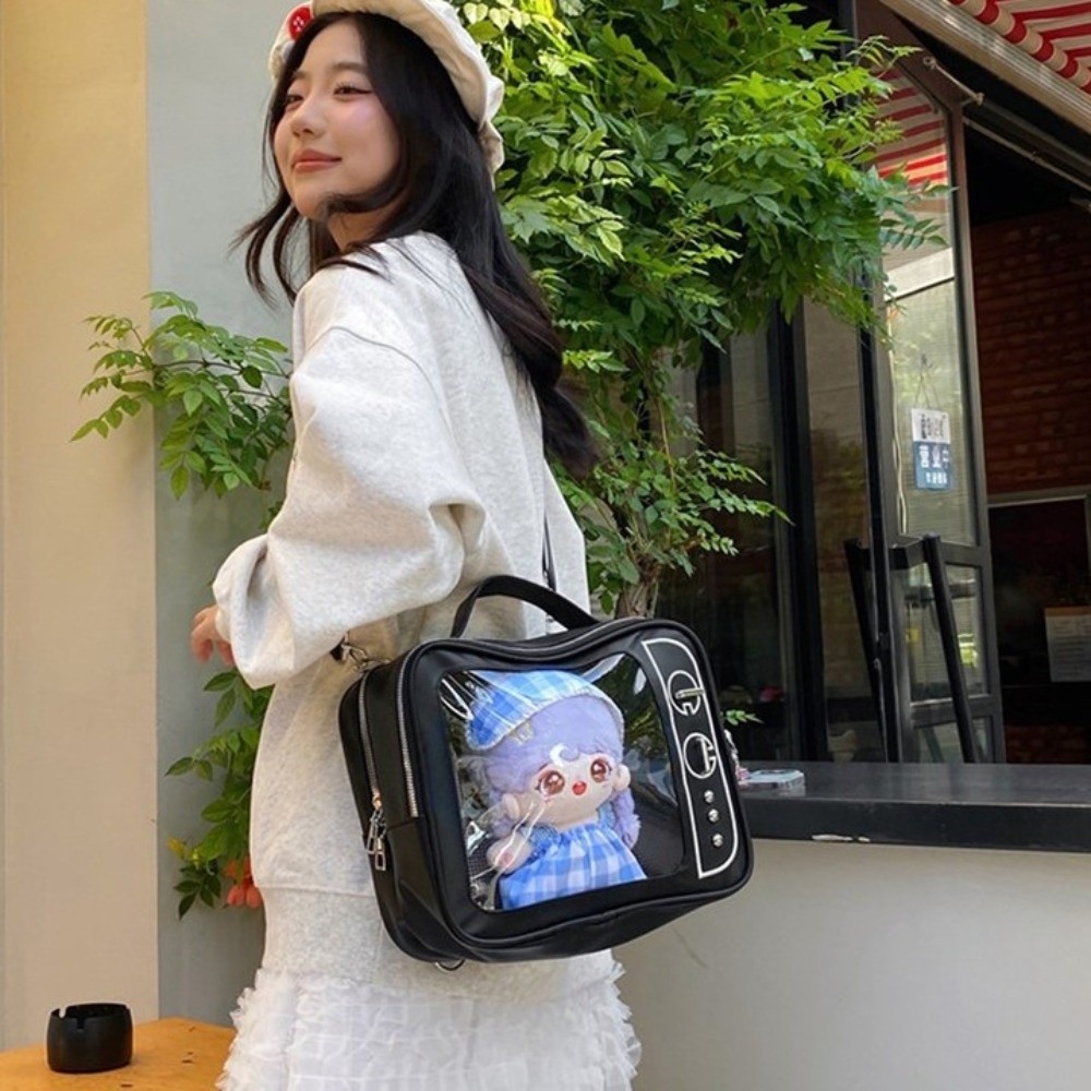 Cute PU TV Model Backpack Ulzzang Lightweight Transparent Layer Ita Bag Large Capacity Crossbody Bag Shoulder Bag Lolita