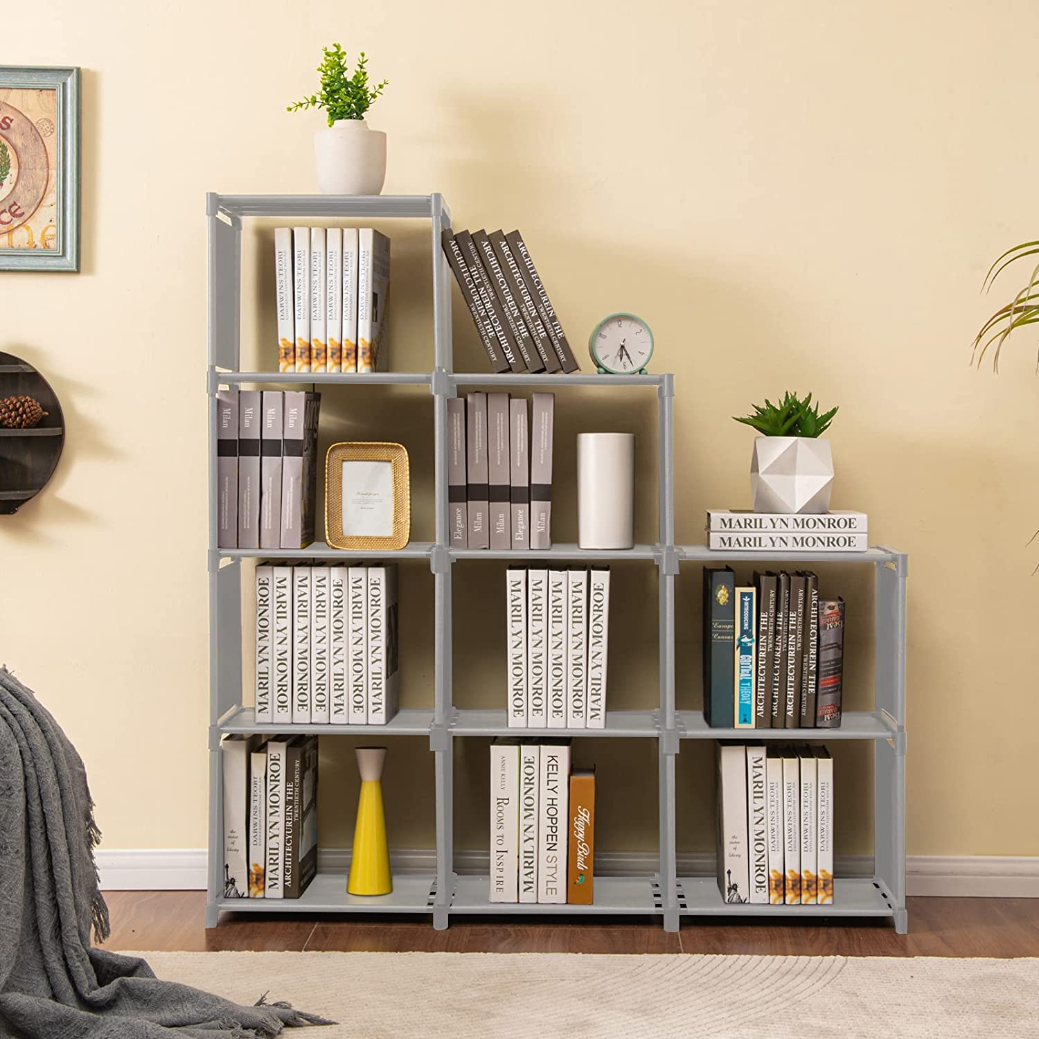 9 Cubes Bookshelf, 4 Tier Shelf Adjustable Diy Bookcases For Kid, Book Shelf Organizing Storage Shelving Cabinet For Bedroom Living Room Office