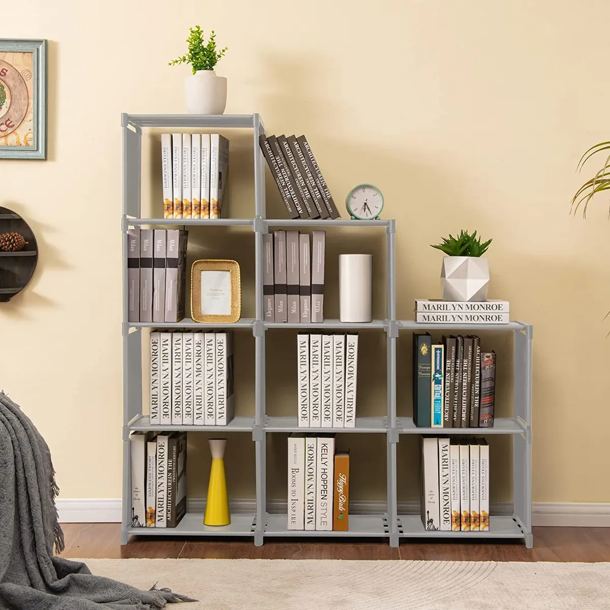 9 Cubes Bookshelf, 4 Tier Shelf Adjustable Diy Bookcases For Kid, Book Shelf Organizing Storage Shelving Cabinet For Bedroom Living Room Office - image 1