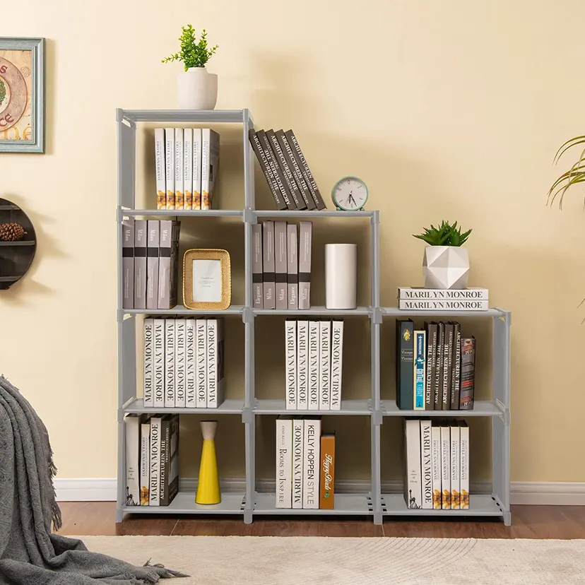 9 Cubes Bookshelf, 4 Tier Shelf Adjustable Diy Bookcases For Kid, Book Shelf Organizing Storage Shelving Cabinet For Bedroom Living Room Office