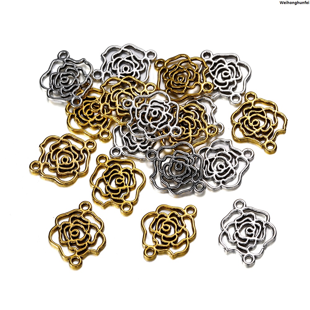 WeihonghunfeiBargain price St.kunkka 50pcs 17x13.5mm Hollow Flower Connector Gold Color Alloy Charms Pendants For DIY Bracelet Necklace Jewelry Making Accessories