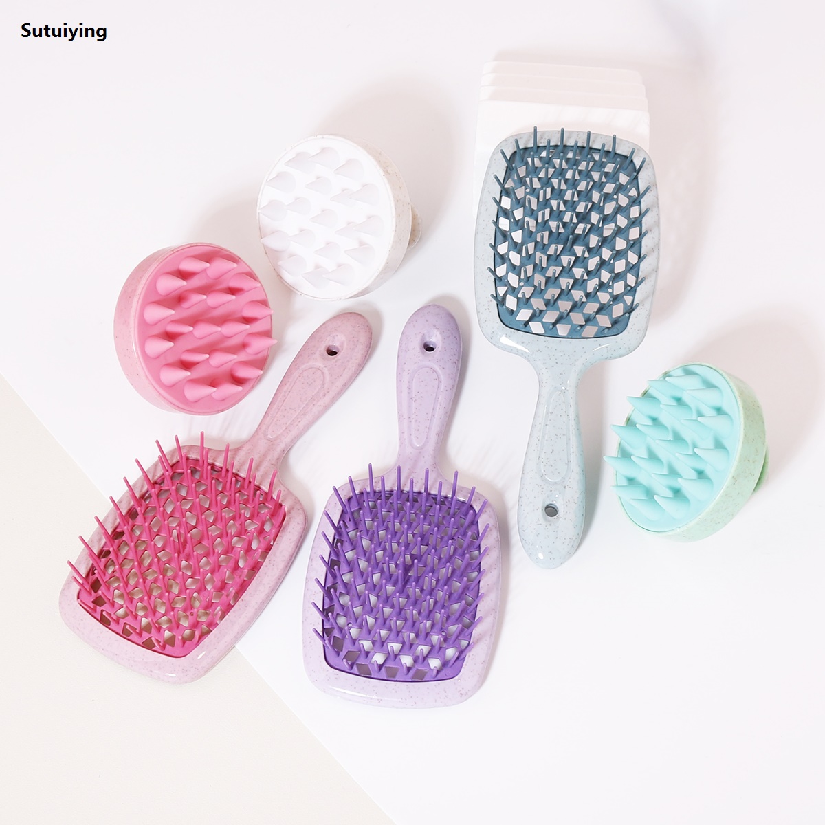 Sutuiying 2 pcs/set of anti-static hair brushes set hollow scalp 2025 massage comb silicone scalp cleaning brush tool set