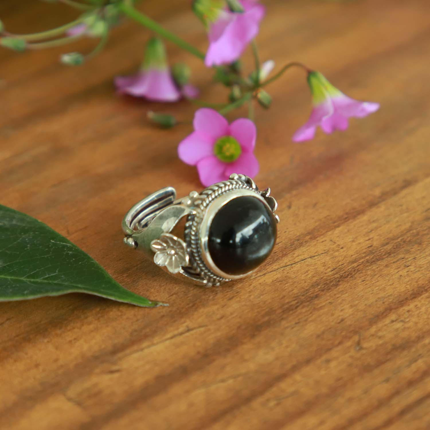 Pure Silver Ring With Natural Stone Black Star Unisex / 7.1 Gram