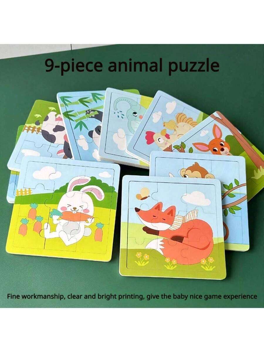 9 Pieces Of Wooden Set Children Toys Early Childhood Cartoon Animal Cognitive Puzzle Board Science Education Parent Child Interactive Brain Games Collecting Hobbies Home Desktop Decoration Gifts