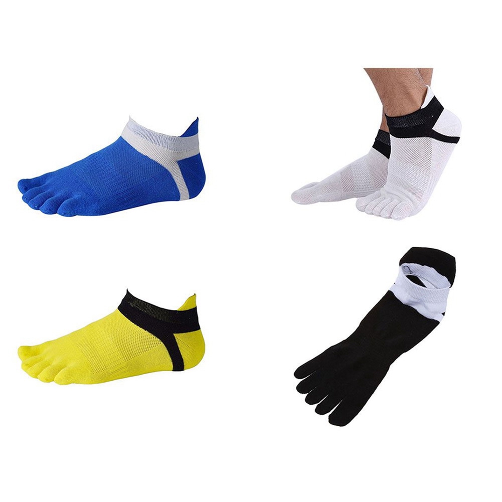 NAMUNY 4 Pair Toe socks No Show Five Finger Socks Cotton Athletic Running white+yellow+blue+black