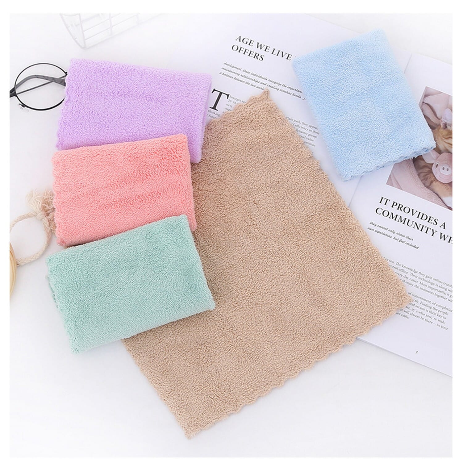Bundle Of 2 Pieces High Density Coral Fleece Towel / Very Soft Handkerchief Multi-color