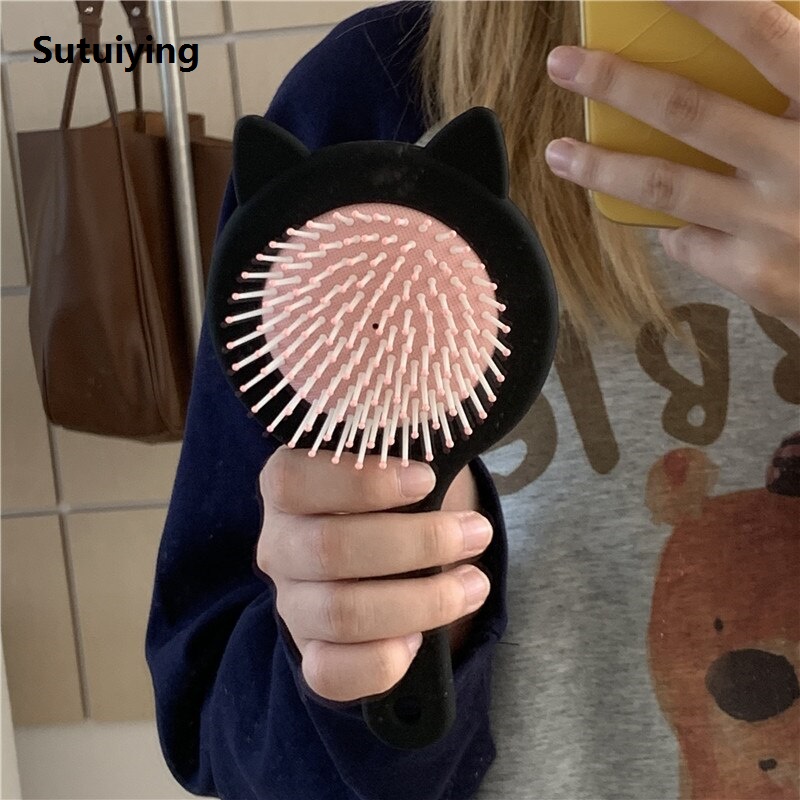 Sutuiying 51pcs Hair Comb With Seamless Rubber Bands Set Women Scalp Massage New Comb Cute Cat Curly Detangle Brush Hairdressing Tools