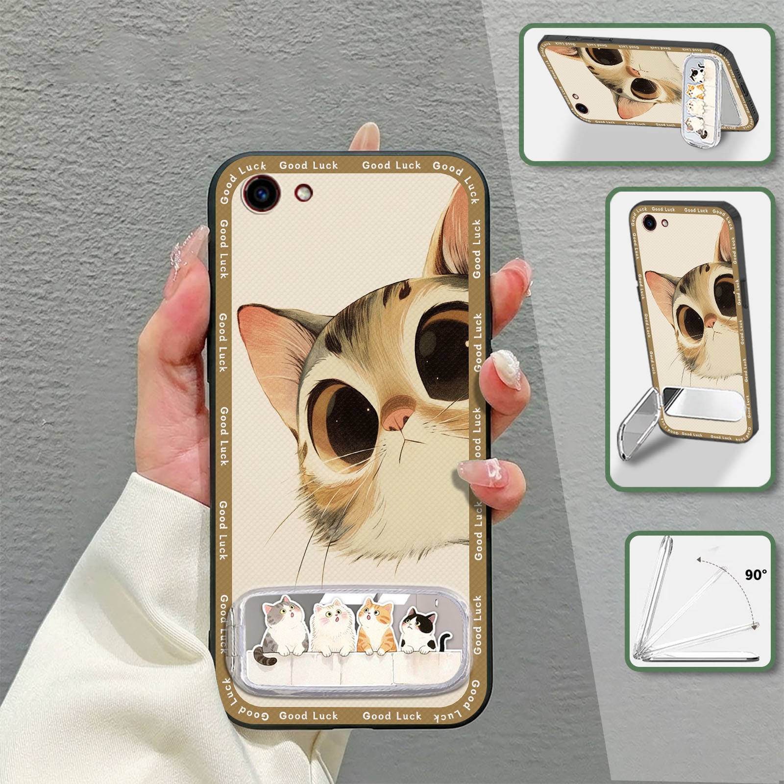 Makeup Mirror Phone Holder Phone Case For VIVO Y81/Y81S Dirt-resistant Fashion Design Kickstand Shockproof Cloth Patch