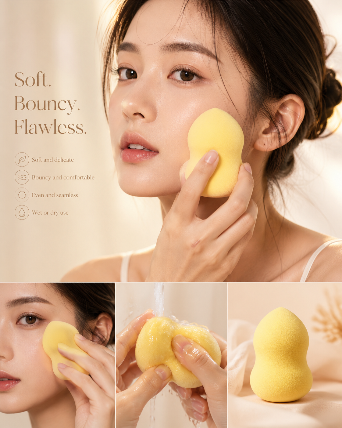 Soft Beauty Blender Makeup Sponge - Flawless Cosmetic Puff for Liquid, Cream & Powder Makeup (Wet & Dry Use)