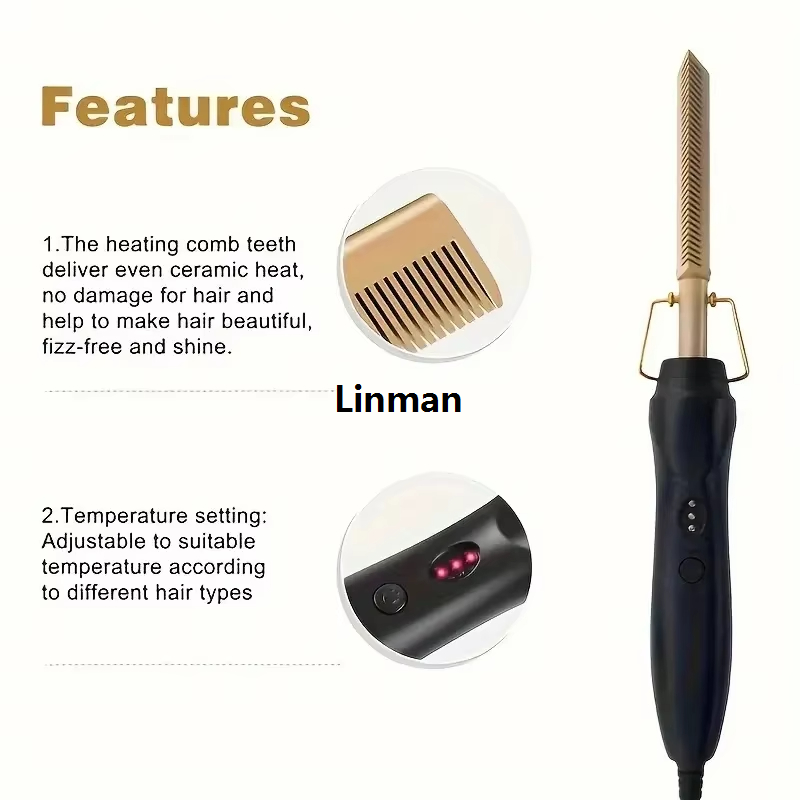 Linman Straight hair comb, bangs, dry and wet dual-use copper New comb, straight hair curling iron, household curling iron