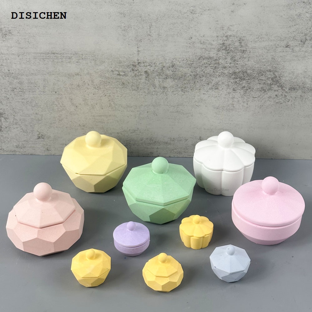 DISICHEN 【2025 Version】 Mini Candle Jar Silicone Mold DIY Round with Lid Plaster Flower Pot Molds Resin Concrete Storage Box Making Home Decor Supplies