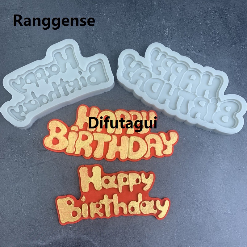 Difutagui Kitchen accessories 1Pc Silicone 3D Happy Birthday Mold DIY Ice Jelly Chocolate Profesional Mould English Letter Mold Bake Birthday Cake Decor Tool Mould XINYAN
