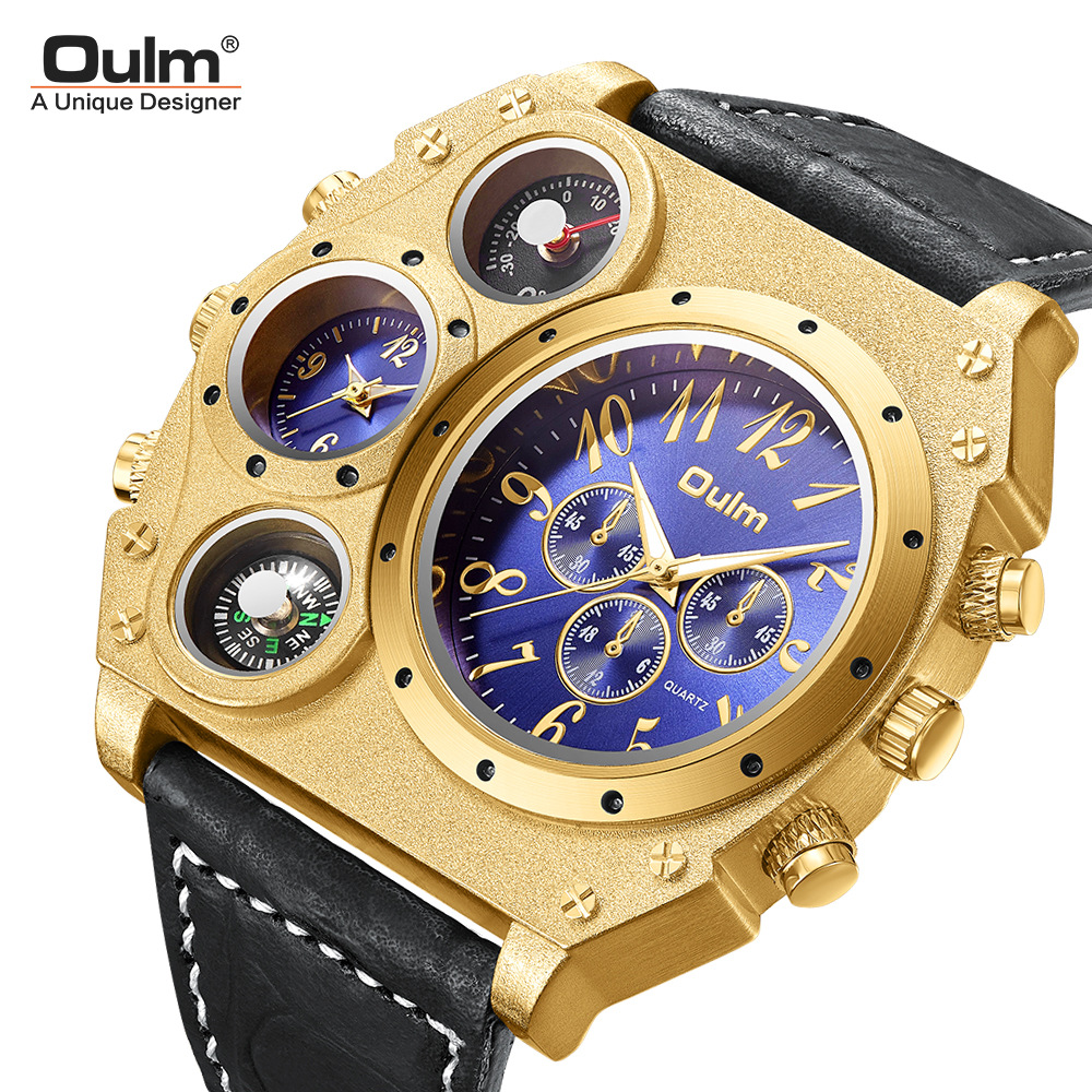 OULM brand's new fashionable business large dial multi time zone compass quartz men's watch