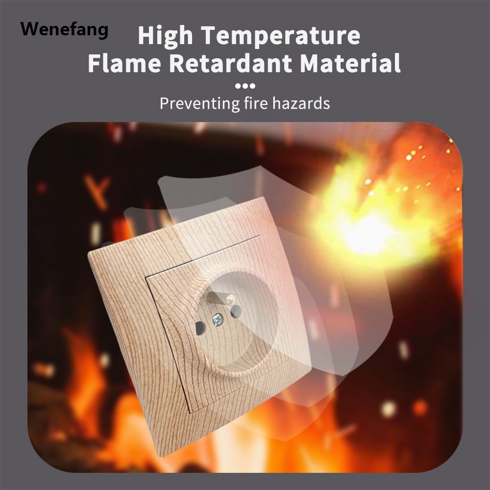 Wenefang WESA Wood Power Socket France Standard Electrical Outlet Standard Fashion Ground Wall Socket Embedded Plug Flame Retardant Plastic Panel