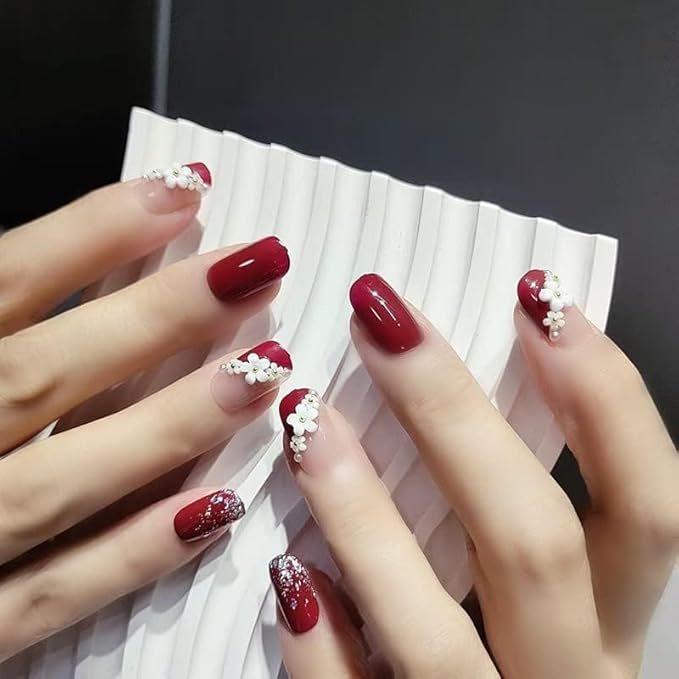 24PCS 3D Press-On Nails with Adhesive Tape & Glue - Bridal, Wedding & Party Wear (Perfect Gift Set)